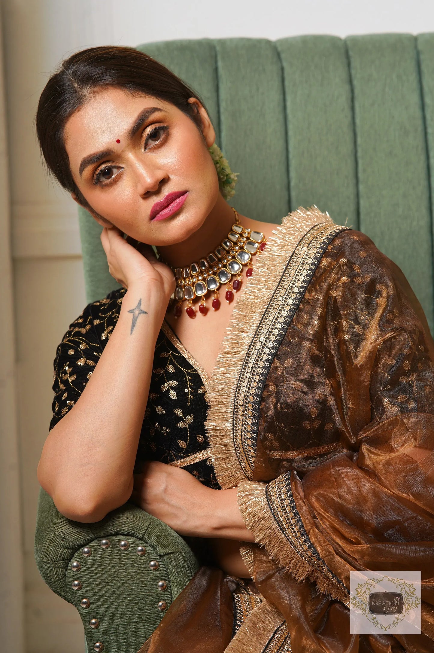 Chocolate Glass Tissue Lehenga Set kreationbykj