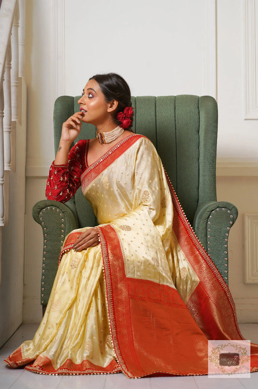 Bodhon Satin Banarasi Saree For Astami Anjali kreationbykj