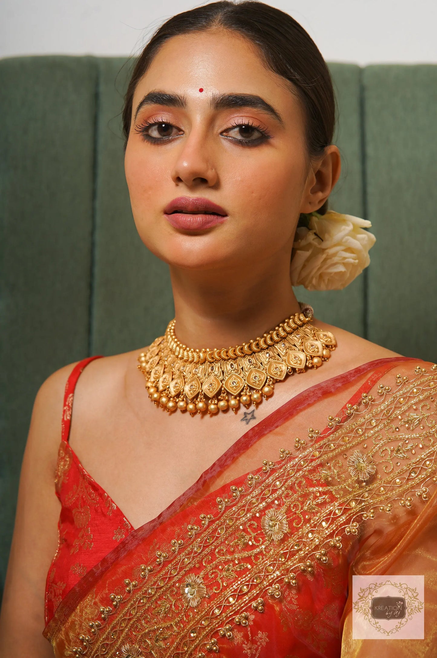Liquid Gold Glass Tissue Zarina Saree kreationbykj
