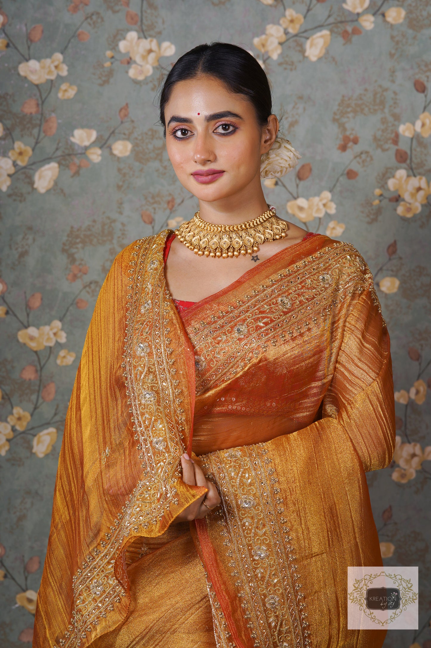 Fiery Gold Zari Tissue Zarina Saree