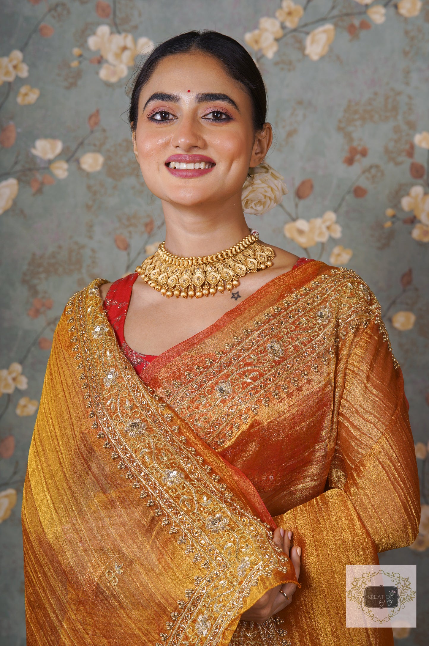 Fiery Gold Zari Tissue Zarina Saree