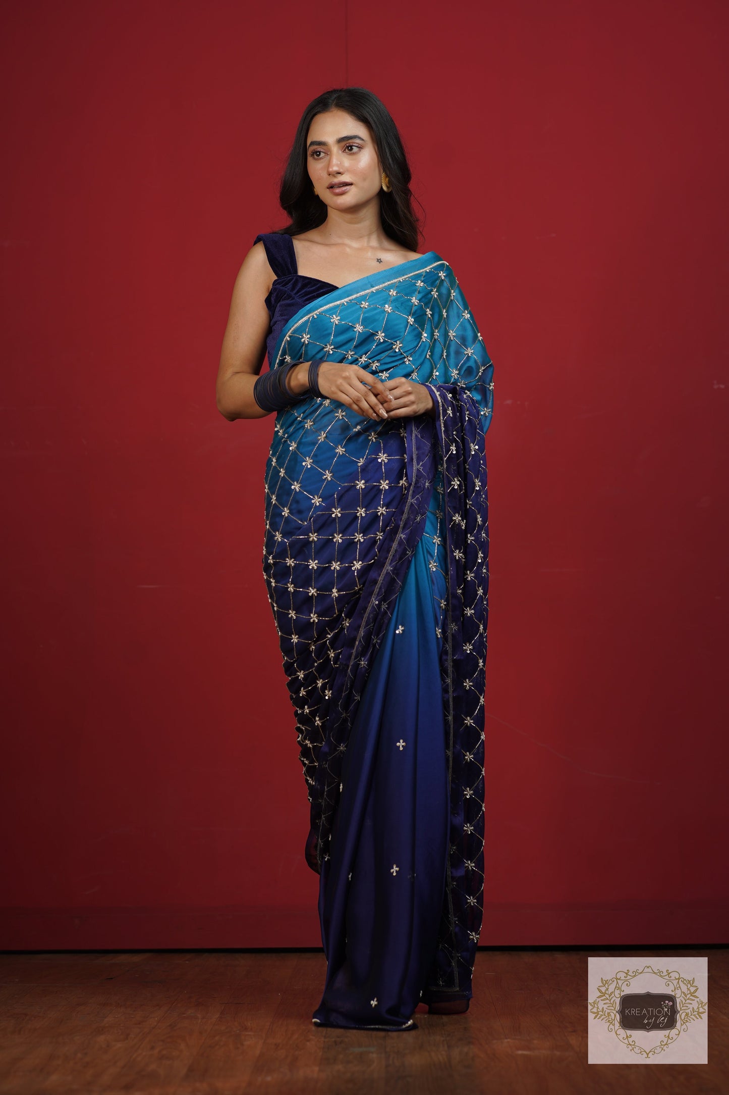 Siyahi Ombre Cutdana Jaal Saree kreationbykj