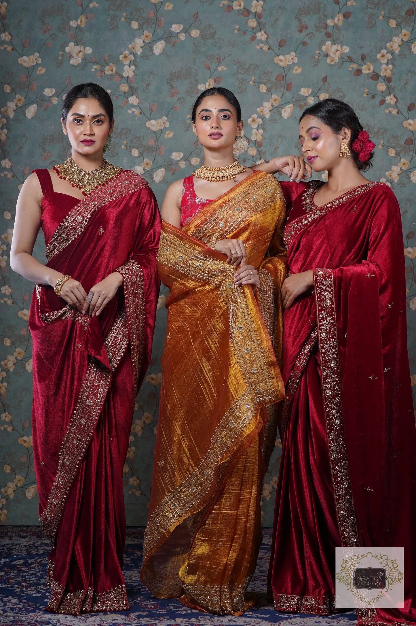 Maroon Velvet Zarina Saree-Wedding Sarees, Bridal Fashion kreationbykj