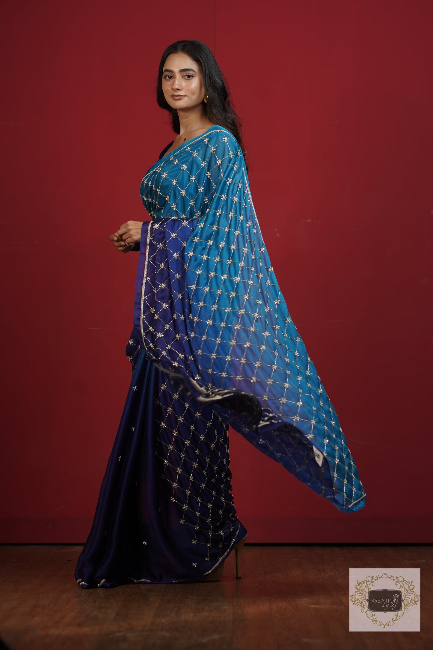 Siyahi Ombre Cutdana Jaal Saree kreationbykj