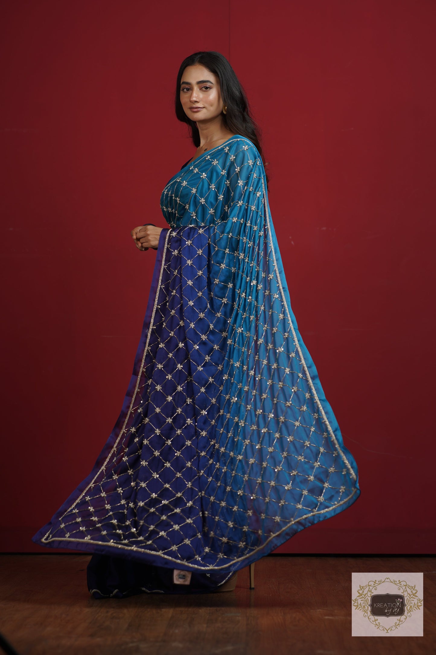 Siyahi Ombre Cutdana Jaal Saree kreationbykj