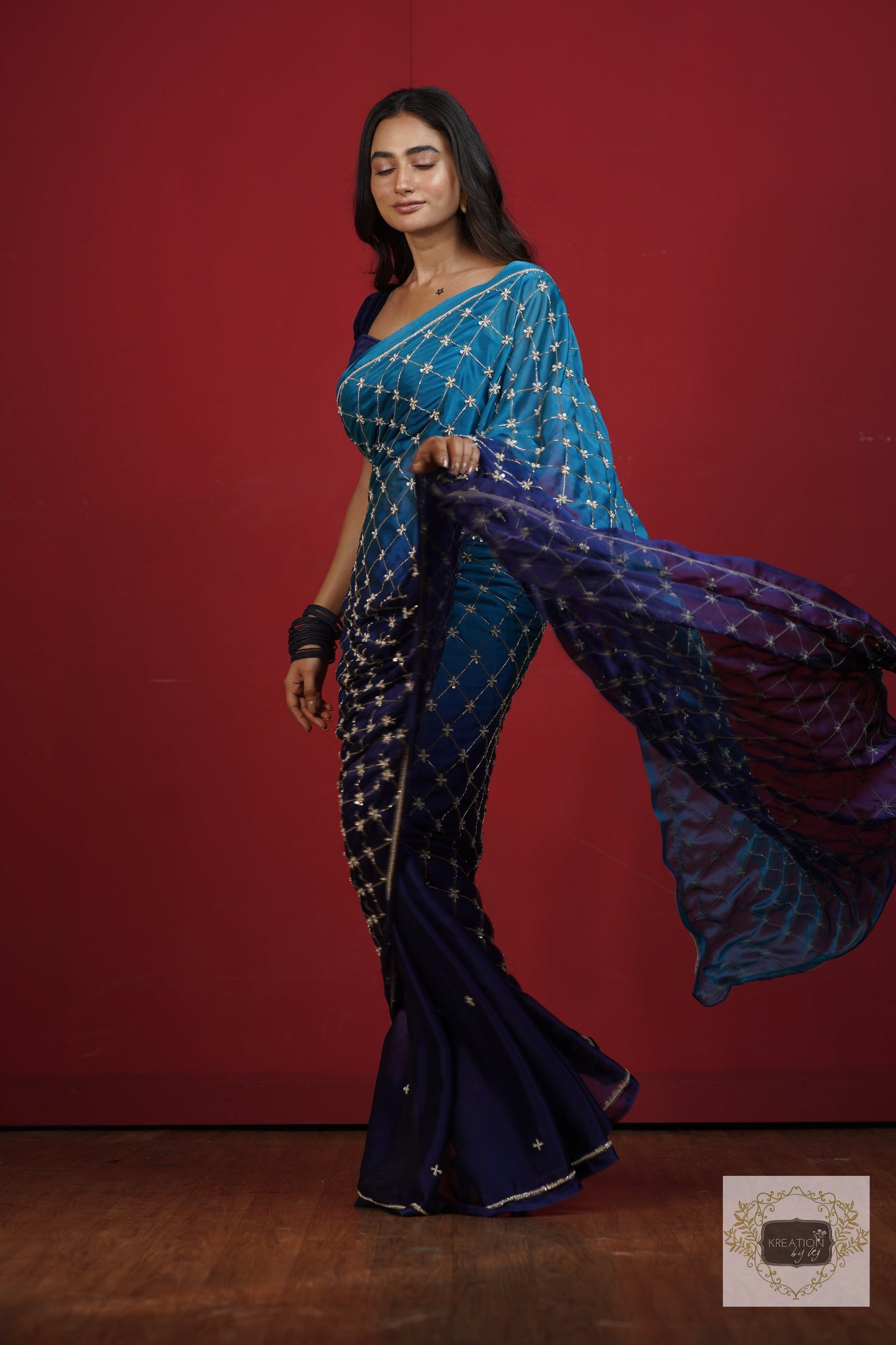 Siyahi Ombre Cutdana Jaal Saree kreationbykj