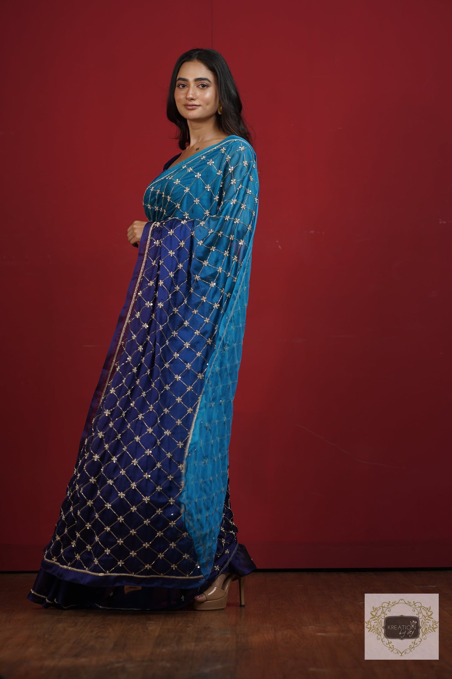 Siyahi Ombre Cutdana Jaal Saree kreationbykj
