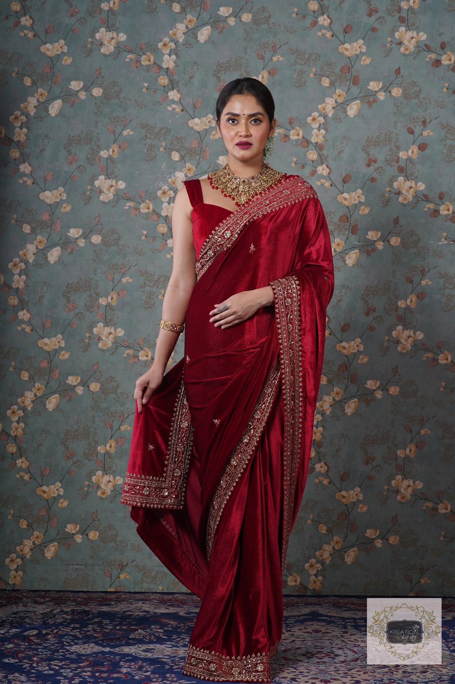 Maroon Velvet Zarina Saree-Wedding Sarees, Bridal Fashion kreationbykj