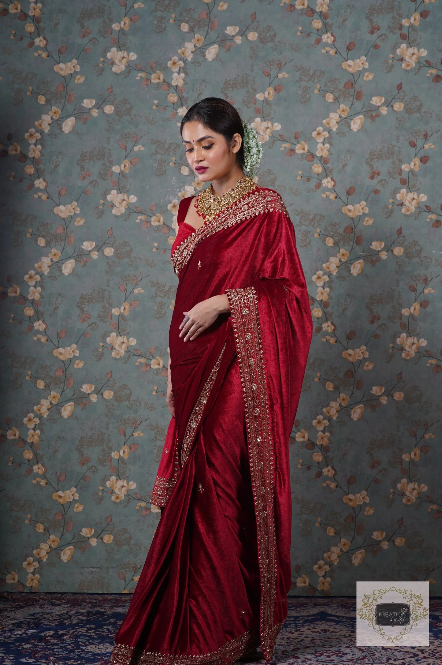 Maroon Velvet Zarina Saree-Wedding Sarees, Bridal Fashion kreationbykj