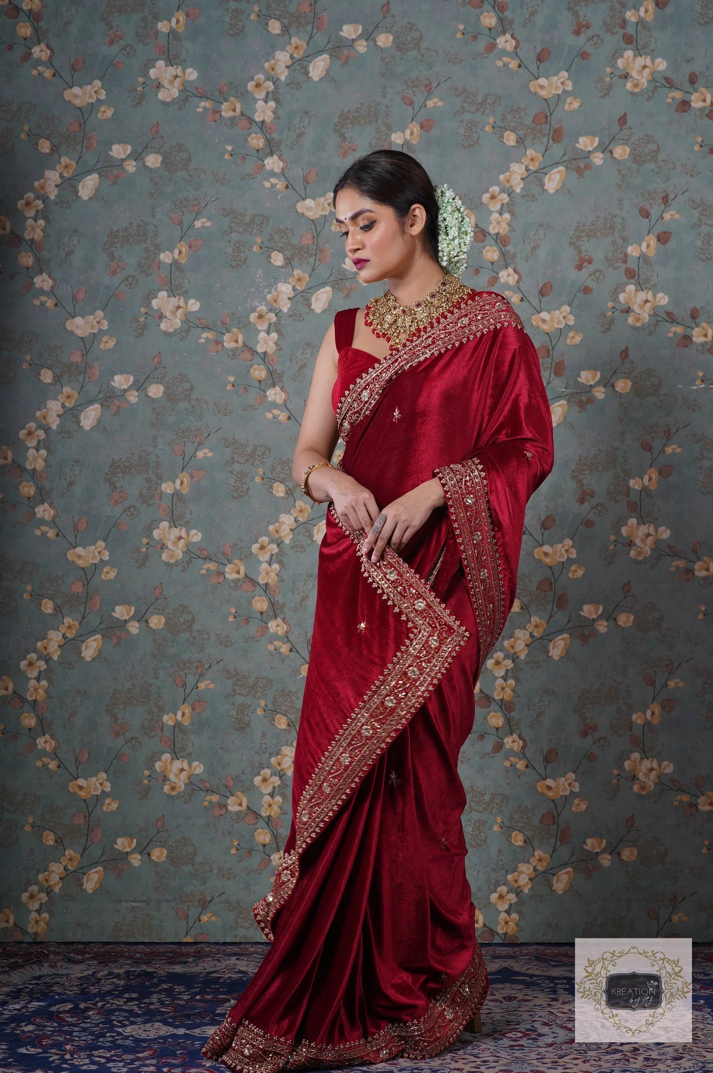 Maroon Velvet Zarina Saree-Wedding Sarees, Bridal Fashion kreationbykj