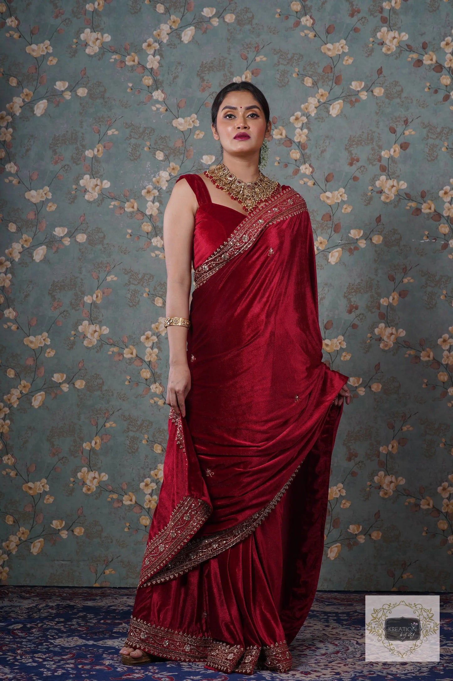 Maroon Velvet Zarina Saree-Wedding Sarees, Bridal Fashion kreationbykj