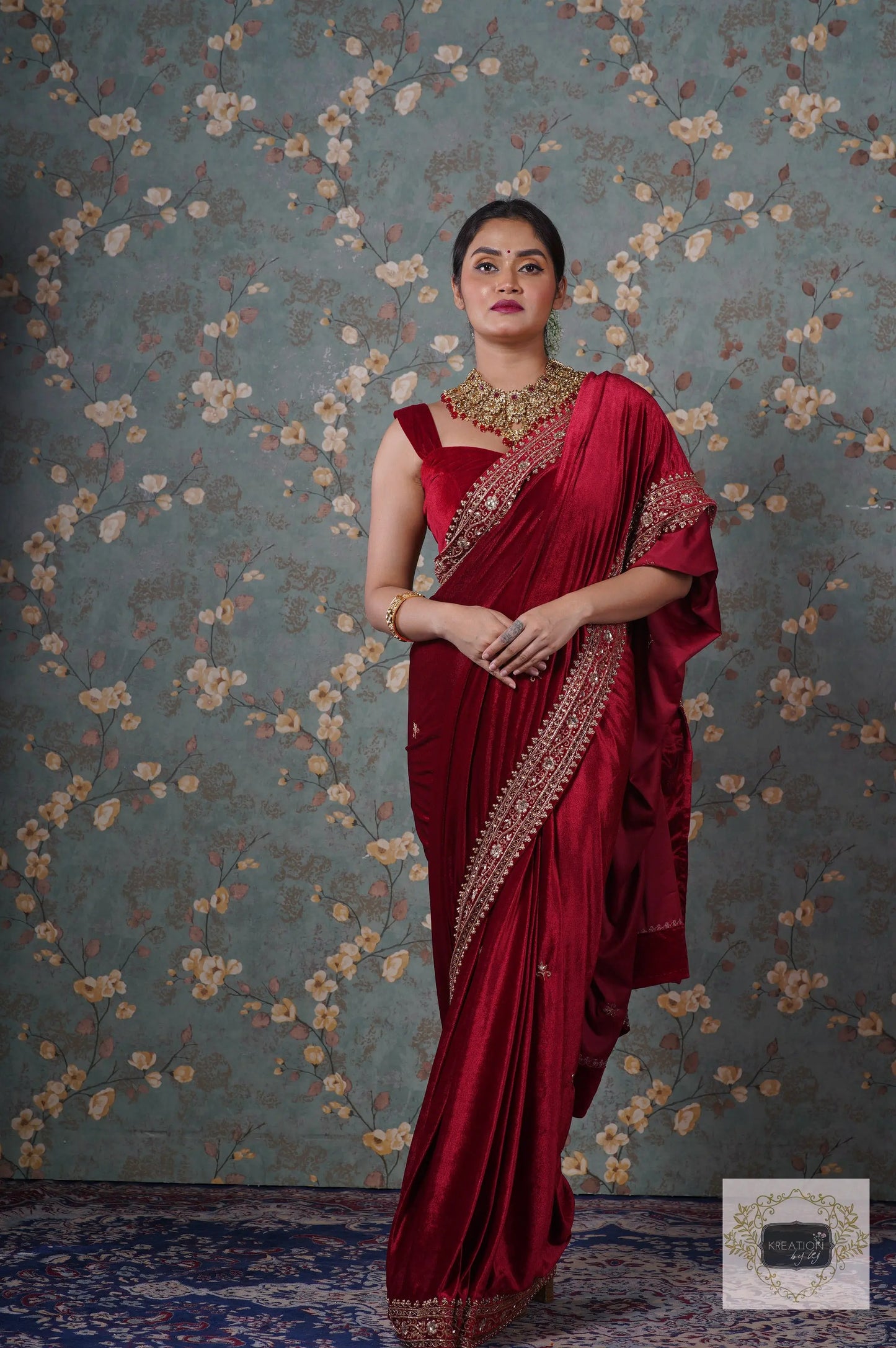 Maroon Velvet Zarina Saree-Wedding Sarees, Bridal Fashion kreationbykj