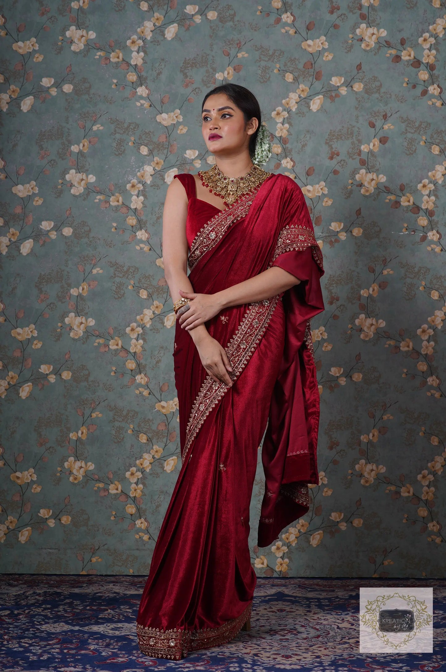 Maroon Velvet Zarina Saree-Wedding Sarees, Bridal Fashion kreationbykj