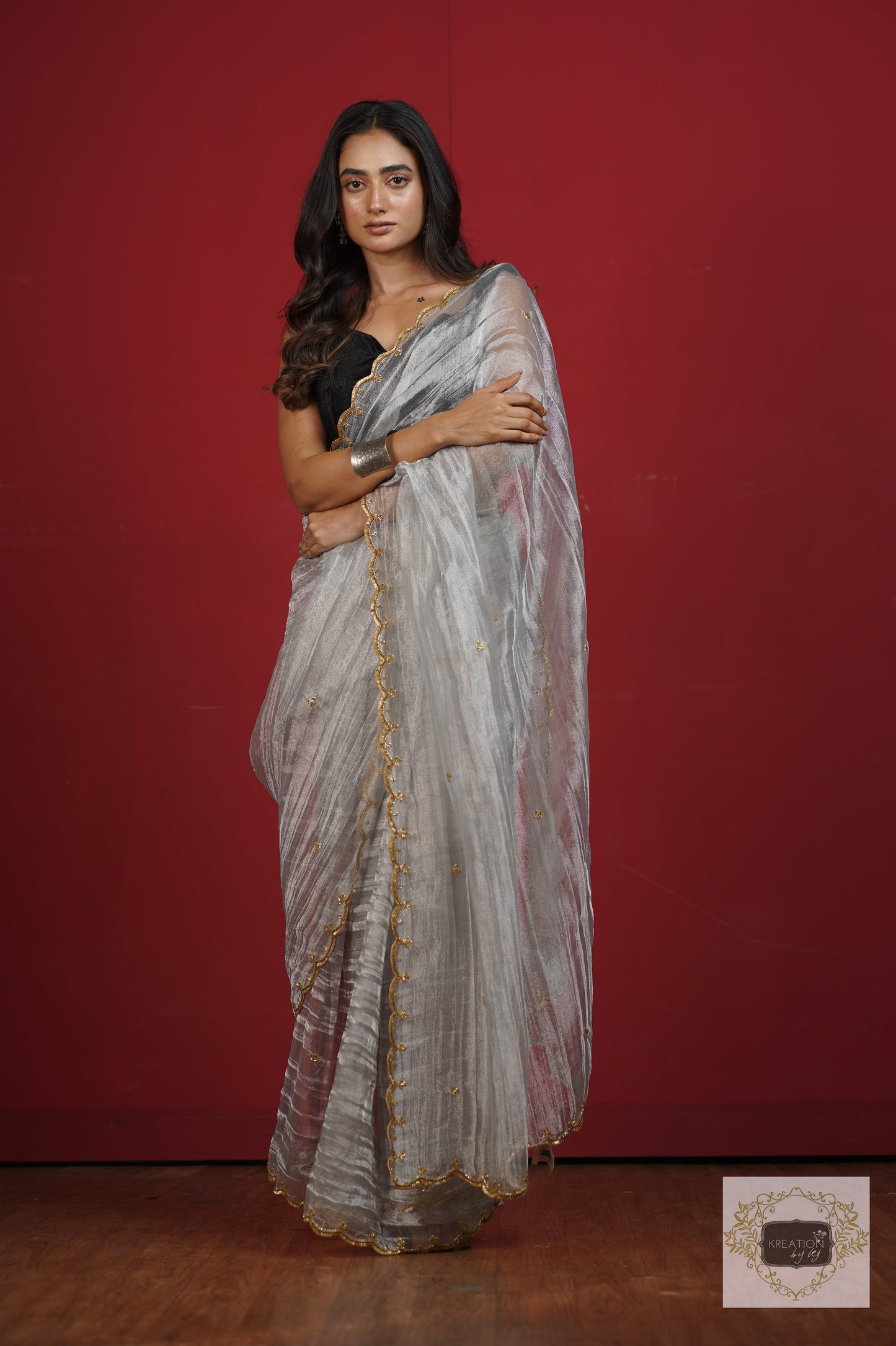 Silver Tissue Sequin Piyali Saree kreationbykj