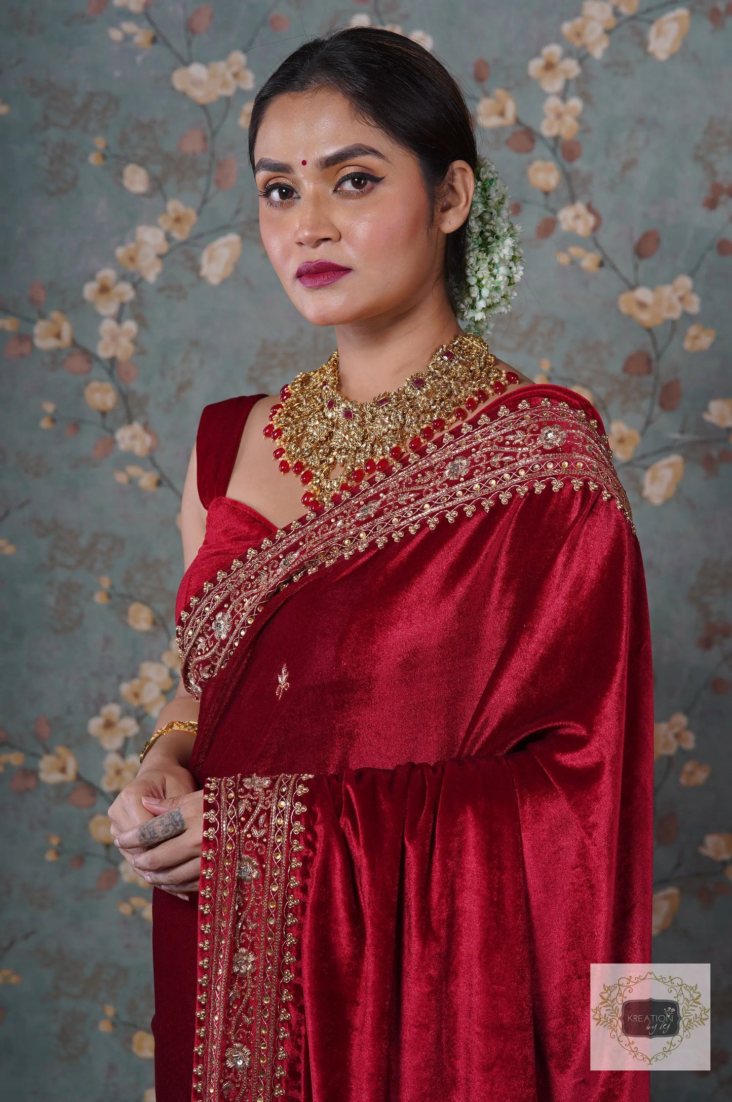 Maroon Velvet Zarina Saree-Wedding Sarees, Bridal Fashion kreationbykj