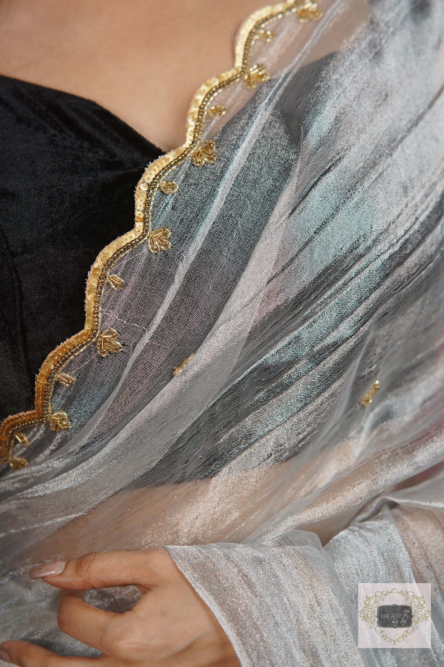 Silver Tissue Sequin Piyali Saree kreationbykj