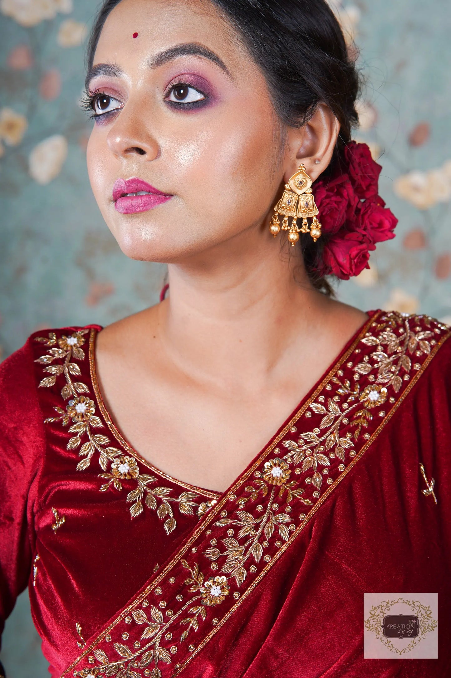 Anaya Maroon Velvet Saree kreationbykj