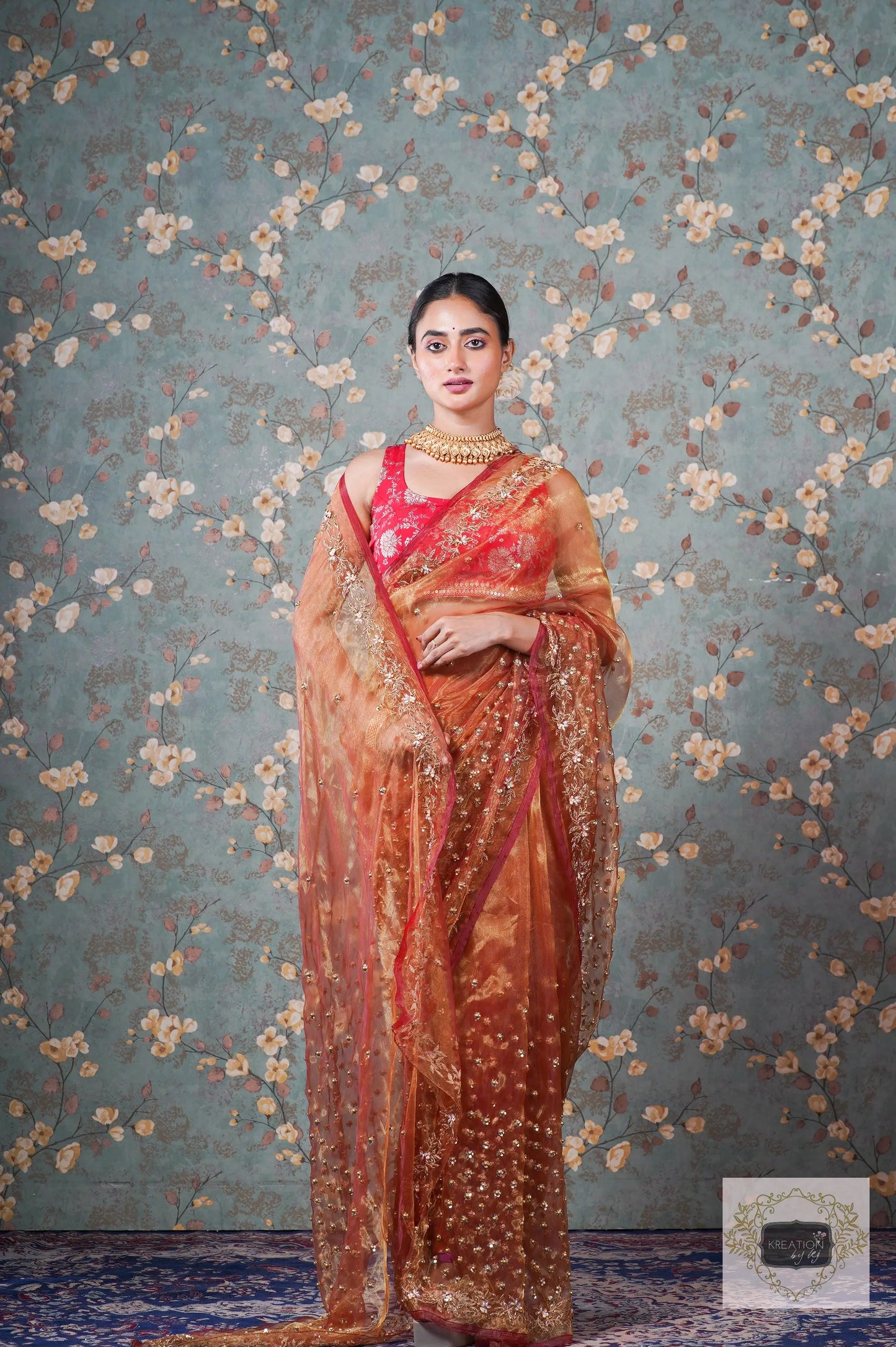 Liquid Gold Glass Tissue Badan Pe Sitare Saree kreationbykj
