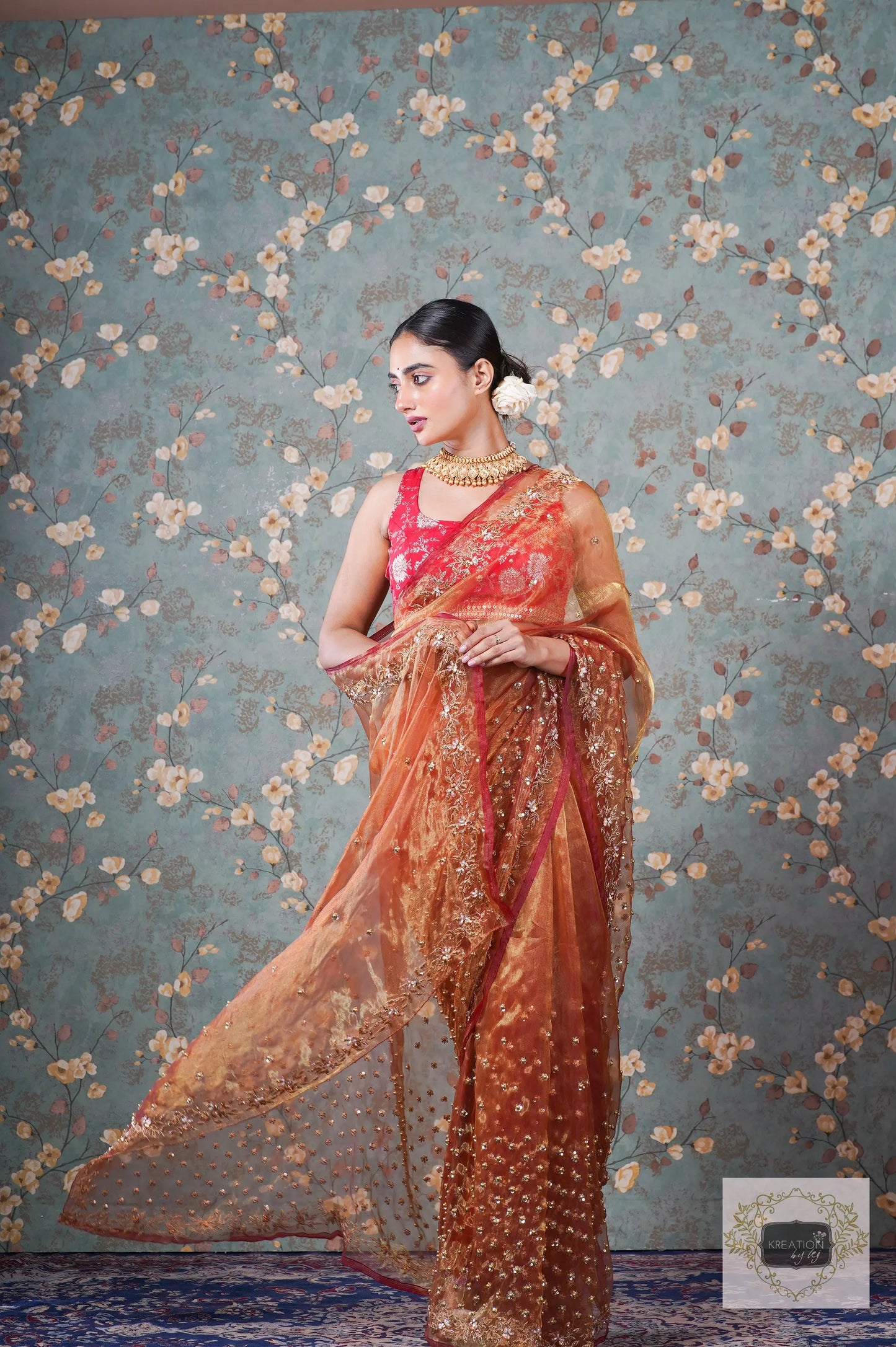 Liquid Gold Glass Tissue Badan Pe Sitare Saree kreationbykj