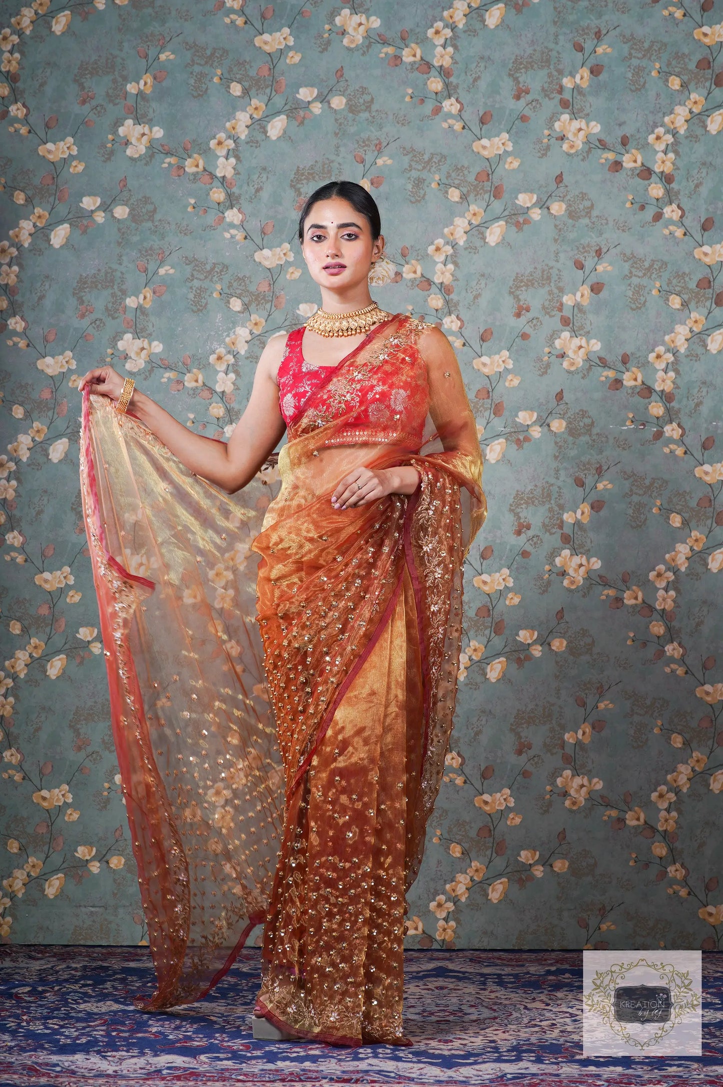 Liquid Gold Glass Tissue Badan Pe Sitare Saree kreationbykj
