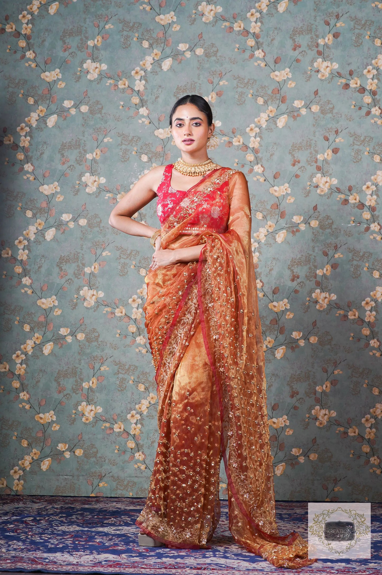 Liquid Gold Glass Tissue Badan Pe Sitare Saree kreationbykj
