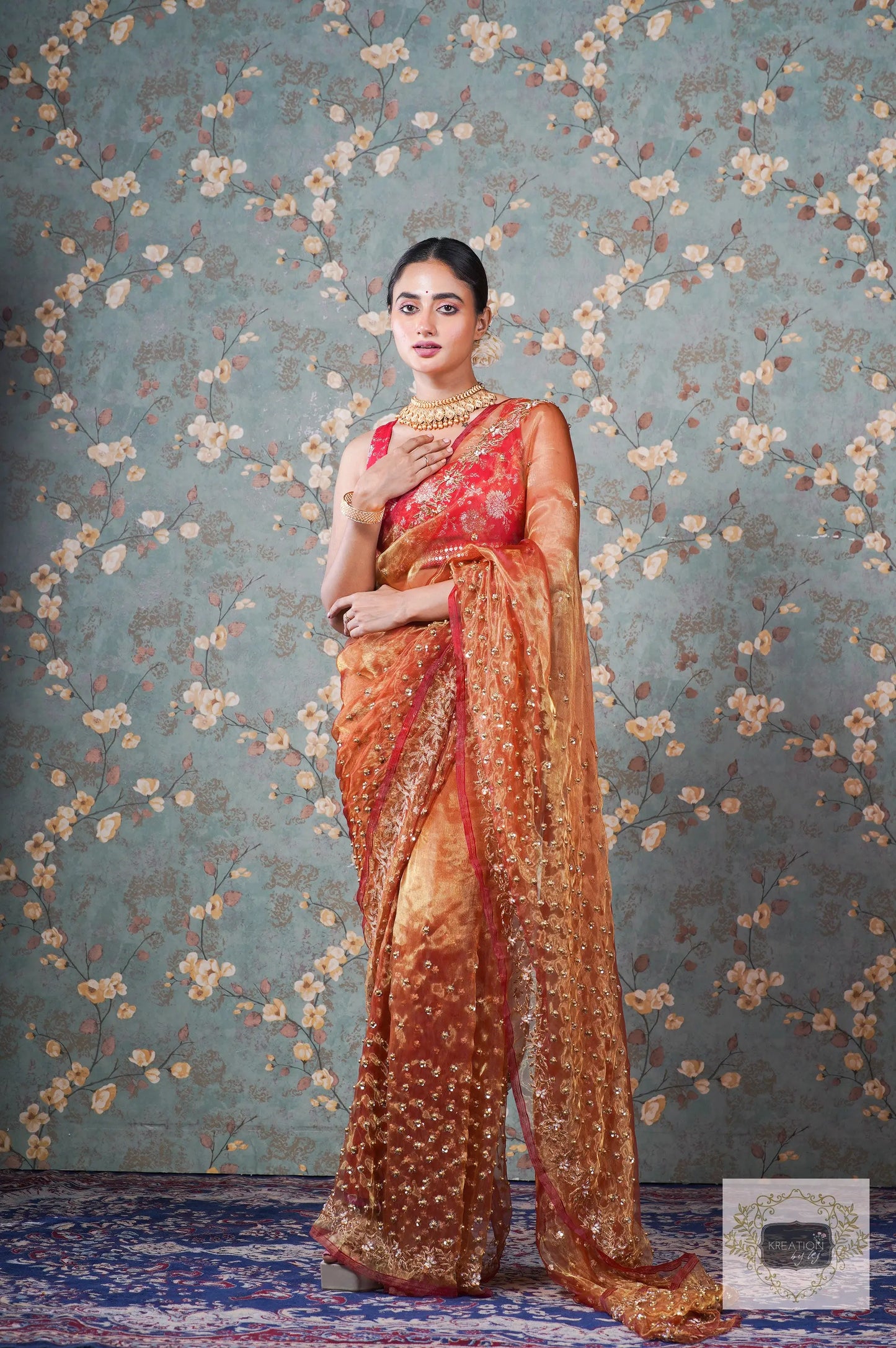Liquid Gold Glass Tissue Badan Pe Sitare Saree kreationbykj