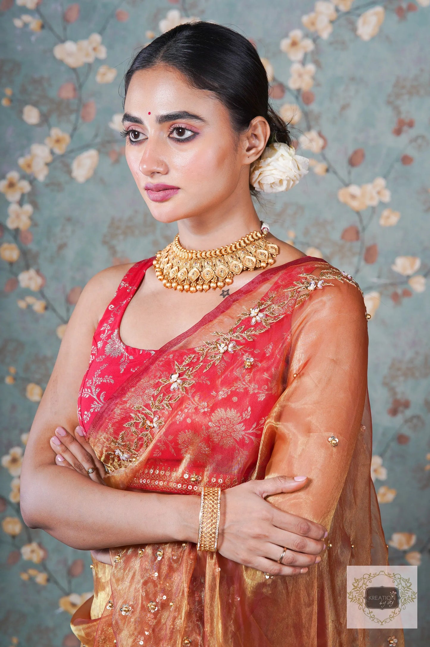 Liquid Gold Glass Tissue Badan Pe Sitare Saree kreationbykj