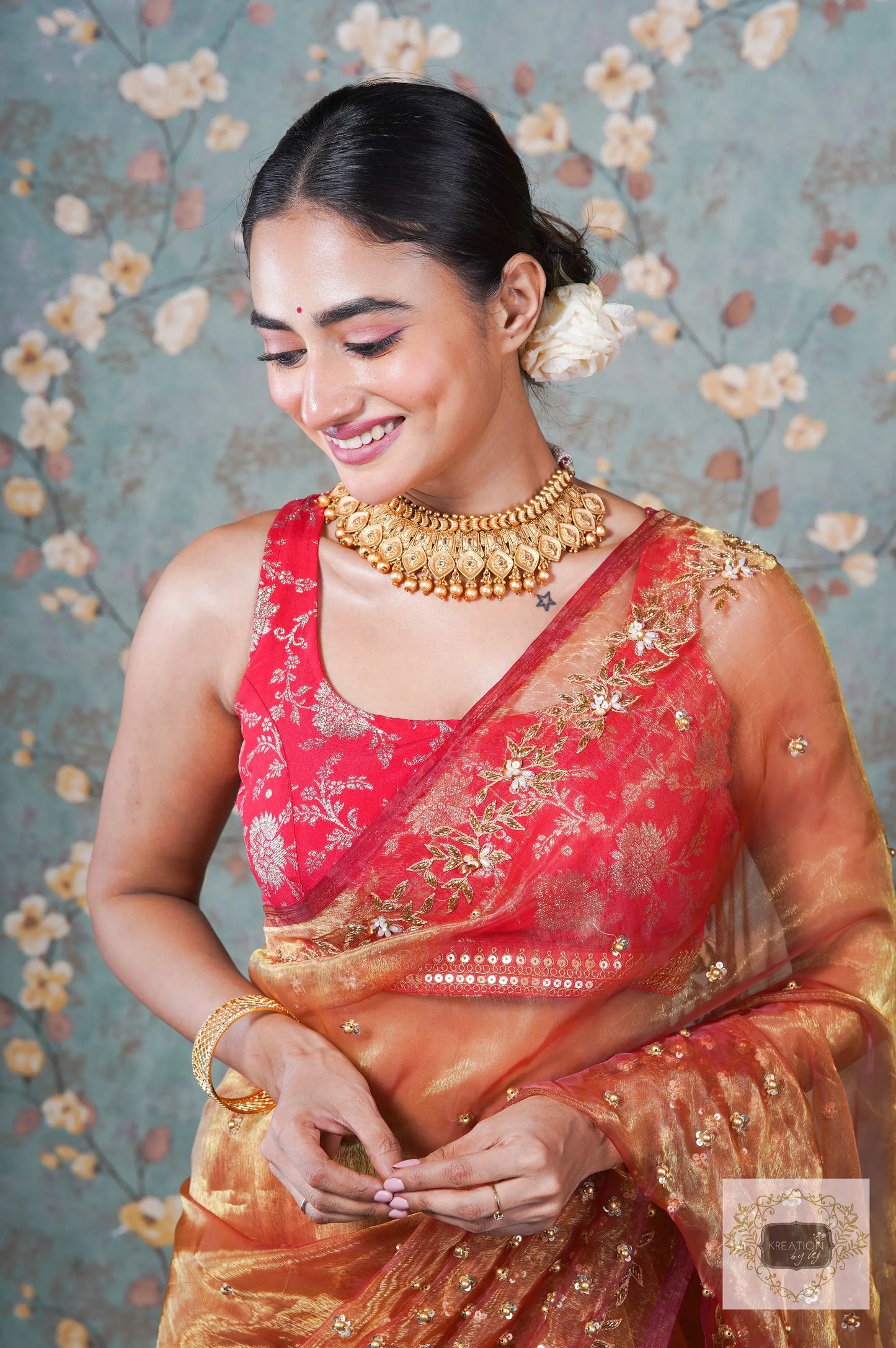 Liquid Gold Glass Tissue Badan Pe Sitare Saree kreationbykj