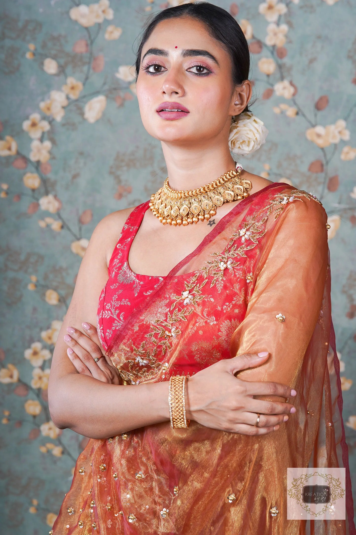 Liquid Gold Glass Tissue Badan Pe Sitare Saree kreationbykj