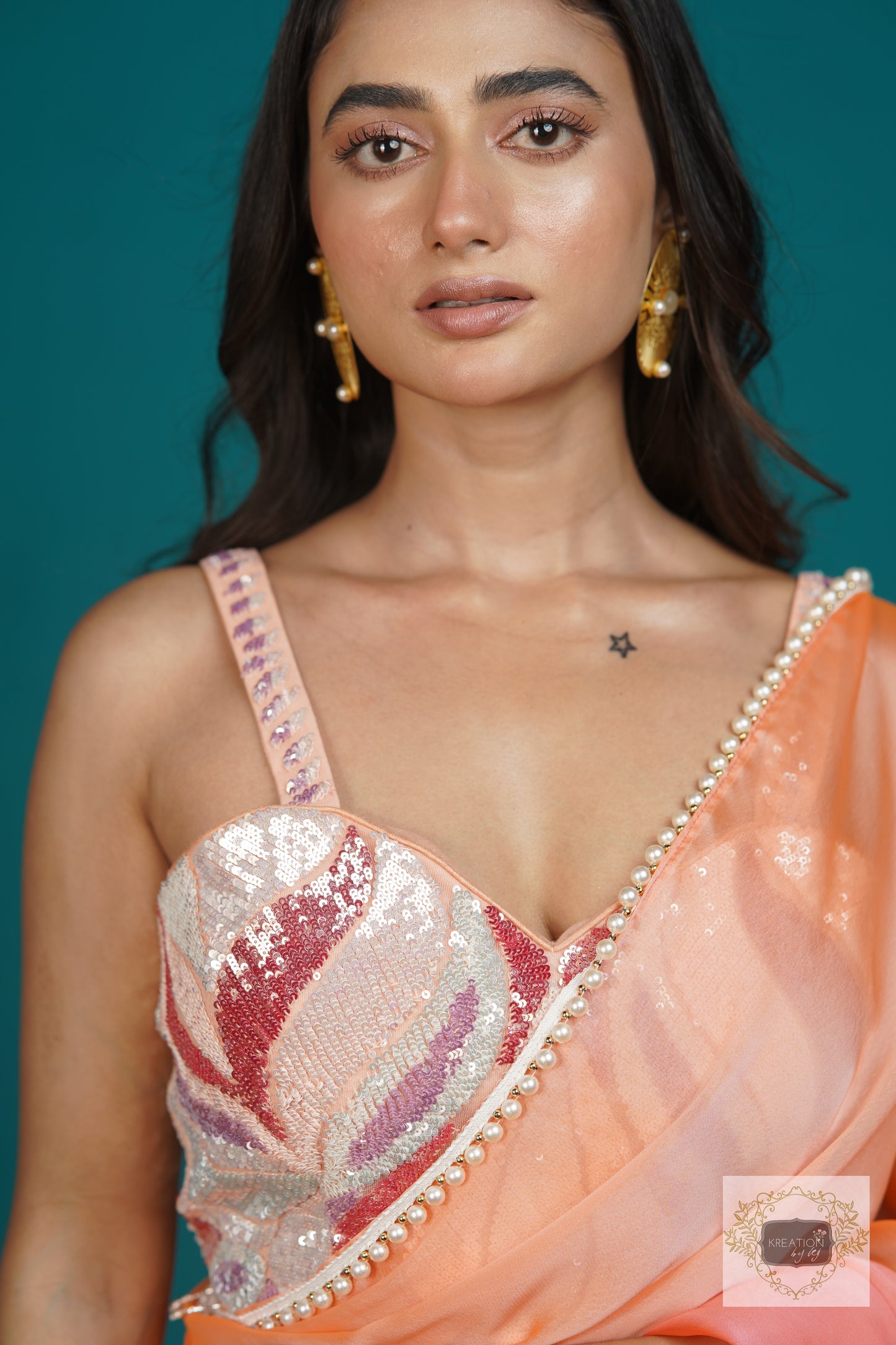 Tangerine Ombre Saree With Pearl Lace