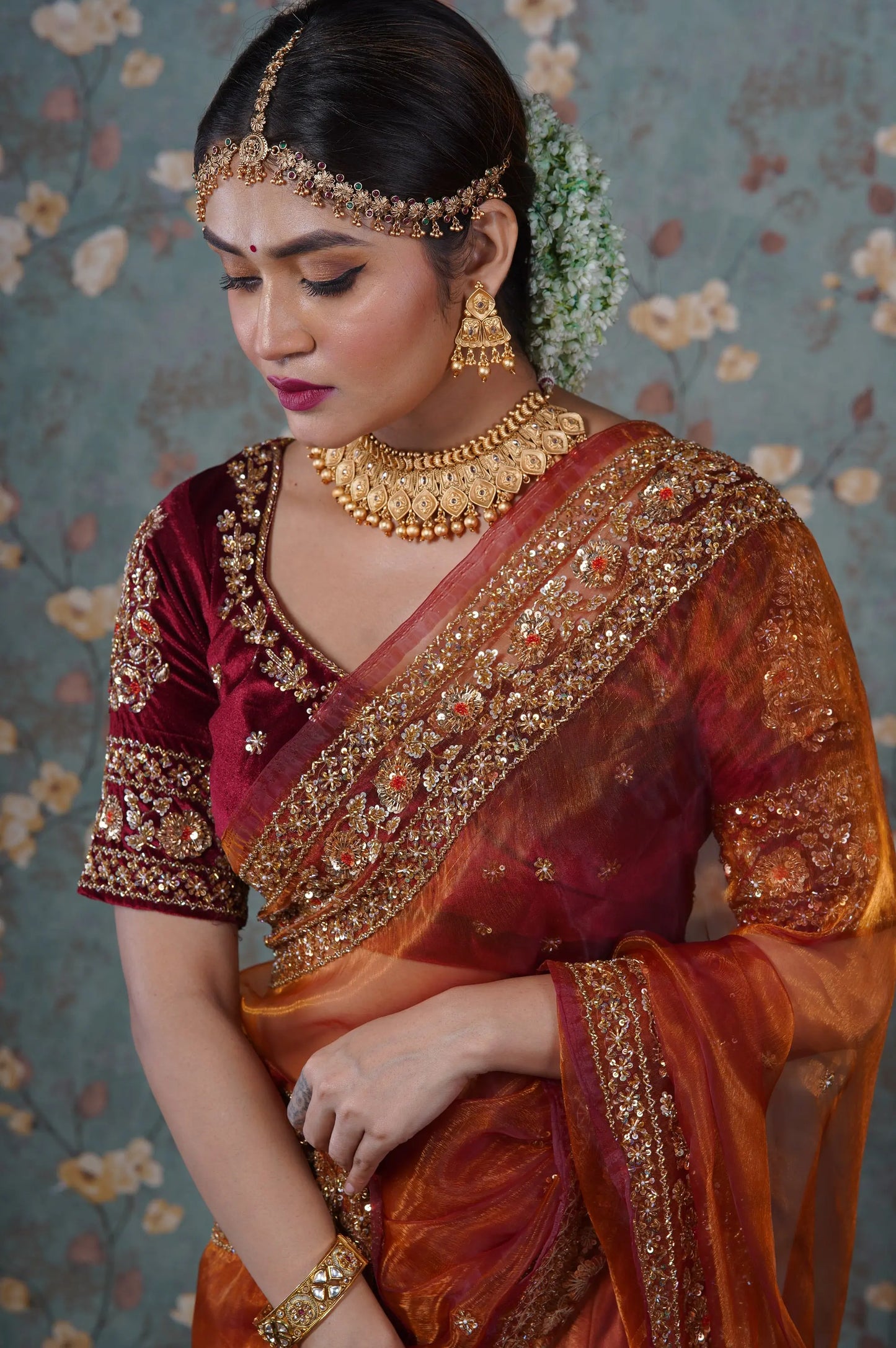 Molten Copper Glass Tissue Prajoti saree kreationbykj