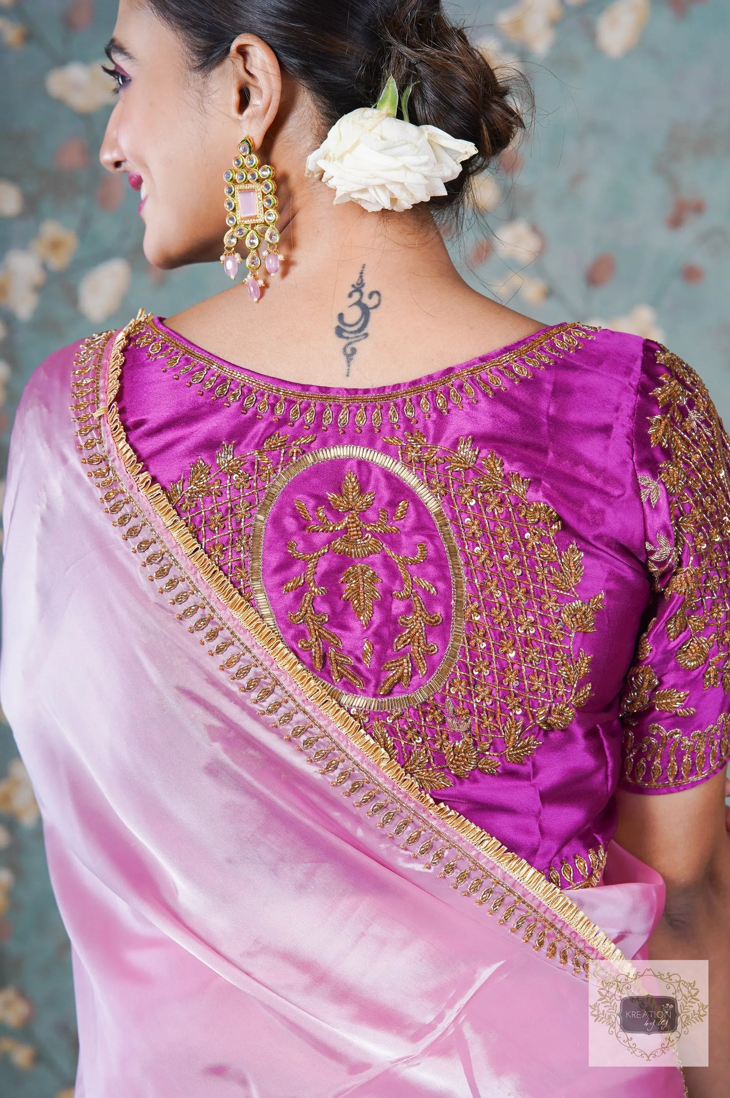 Pink Buttersilk Handembroidered Saree kreationbykj