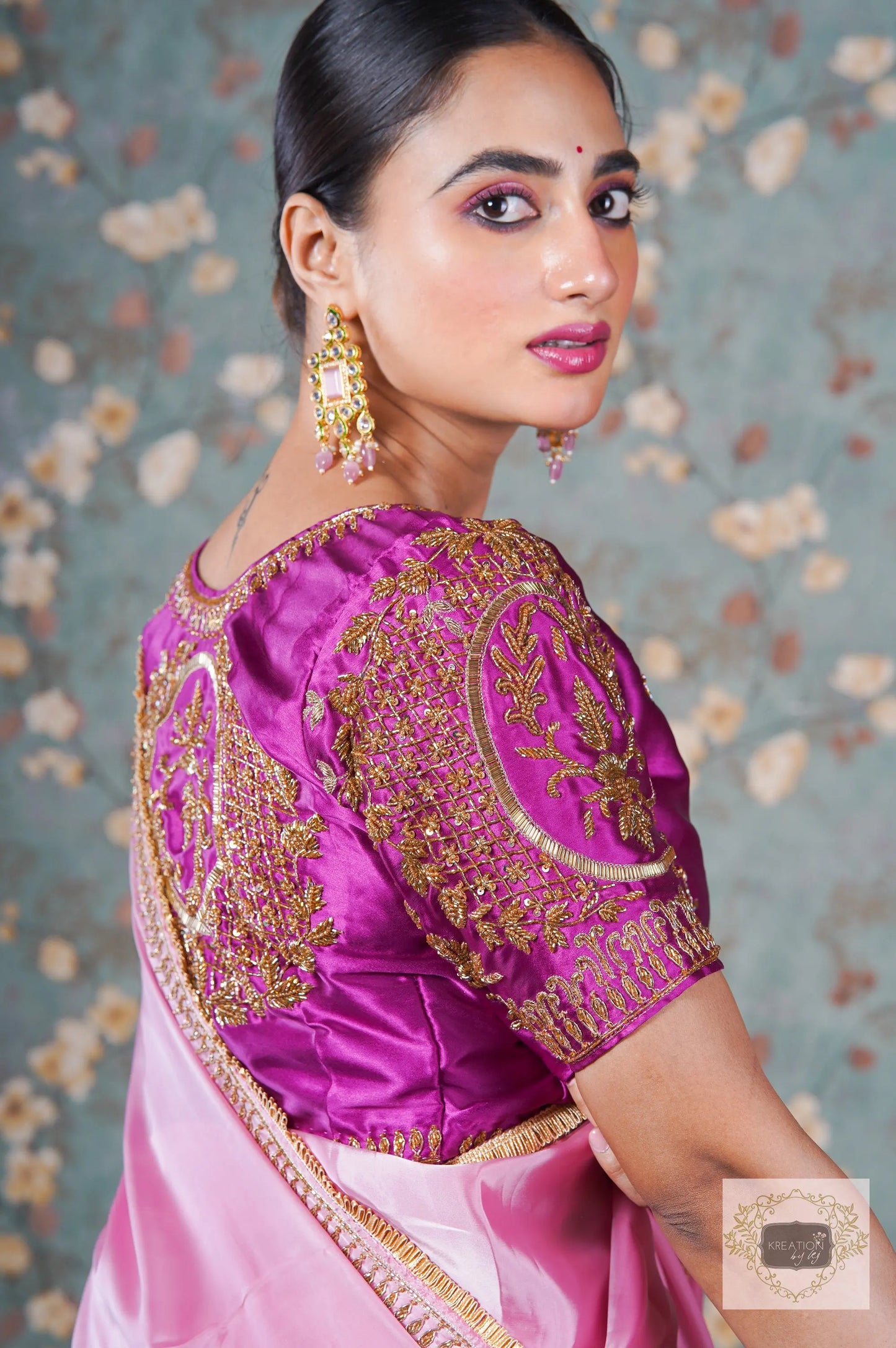 Pink Buttersilk Handembroidered Saree kreationbykj