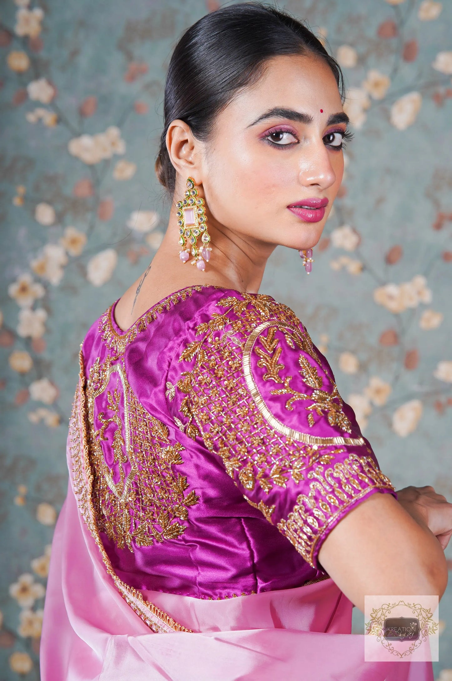 Pink Buttersilk Handembroidered Saree kreationbykj