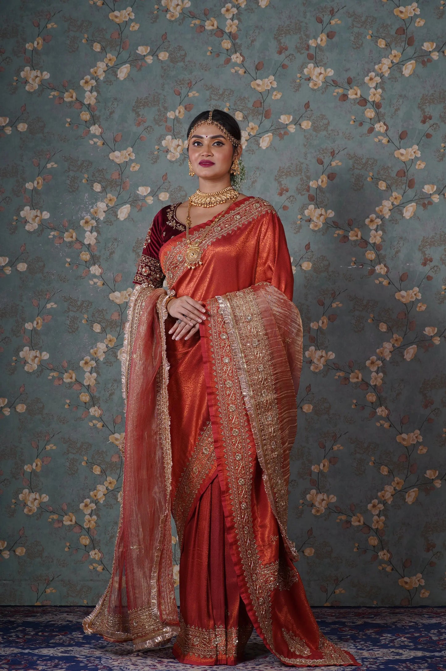 Copper Bridal Zarina Handembroidered Dupatta kreationbykj