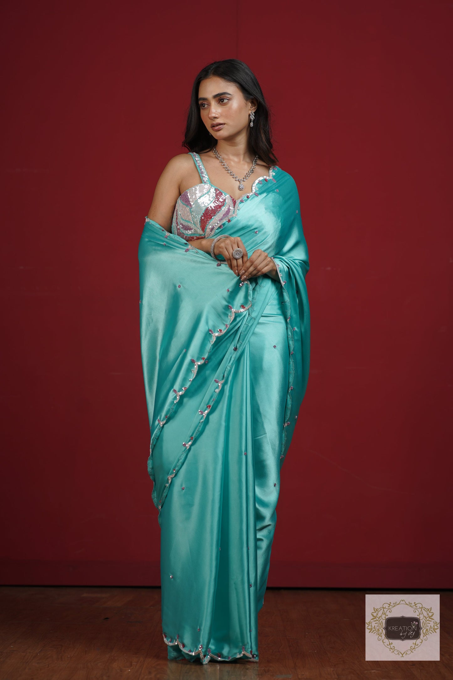 Turquoise Blue Cocktail Saree kreationbykj