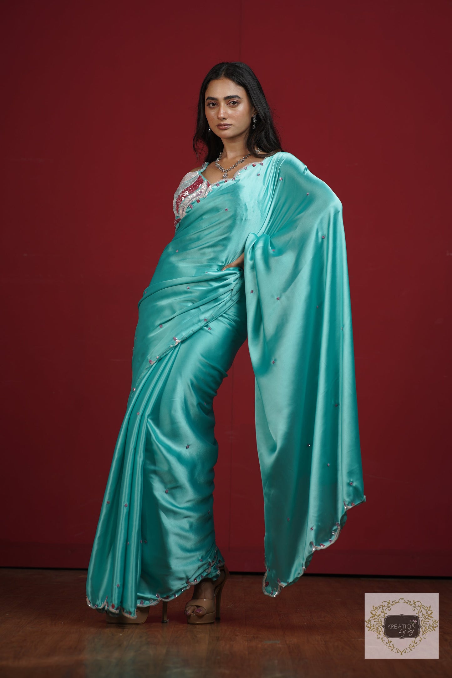 Turquoise Blue Cocktail Saree kreationbykj