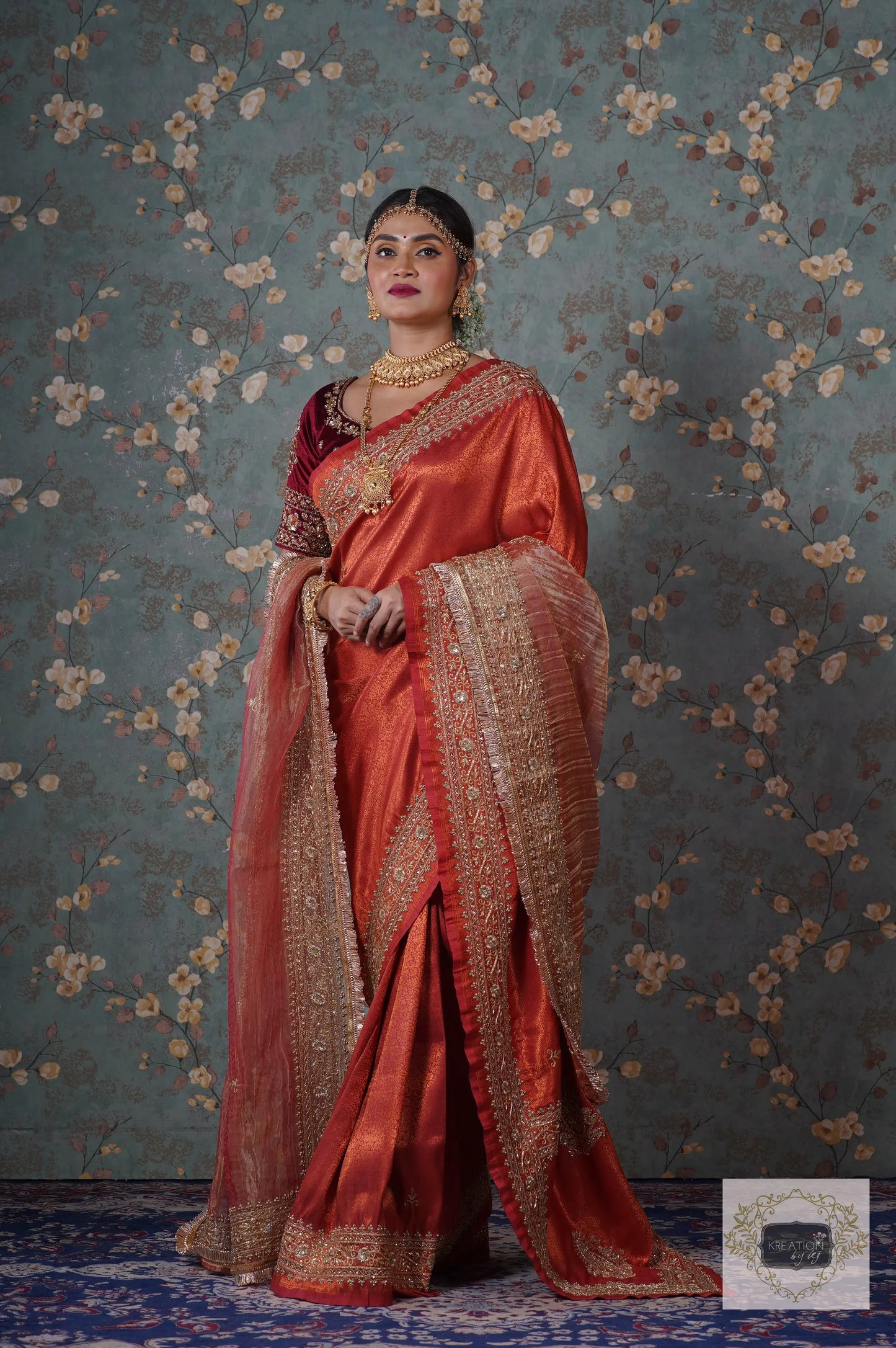 Rust Banarasi Zarina Saree kreationbykj