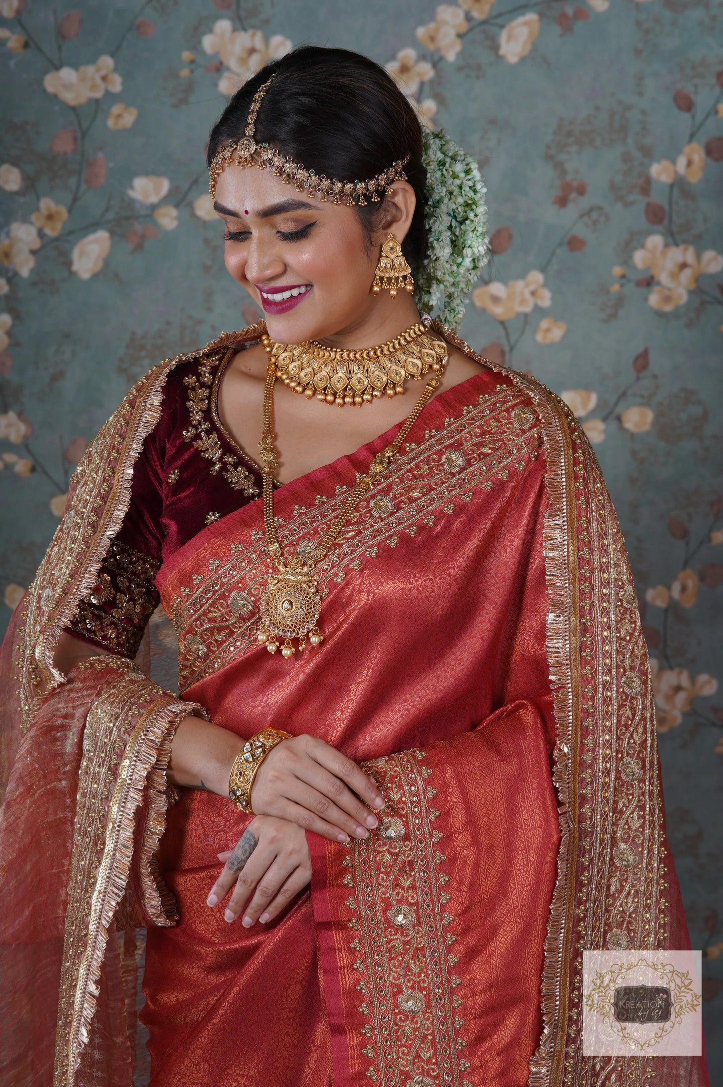 Rust Banarasi Zarina Saree kreationbykj