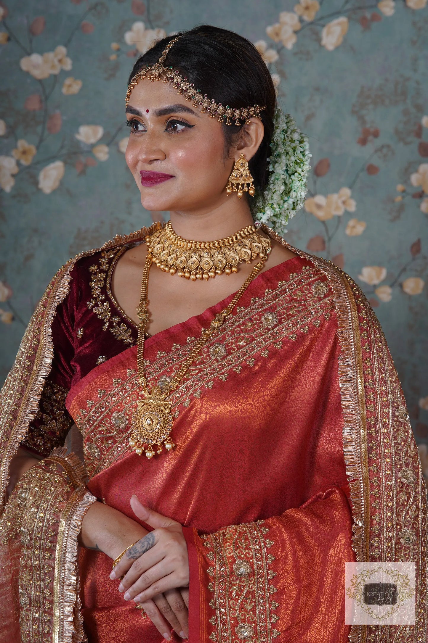 Rust Banarasi Zarina Saree kreationbykj