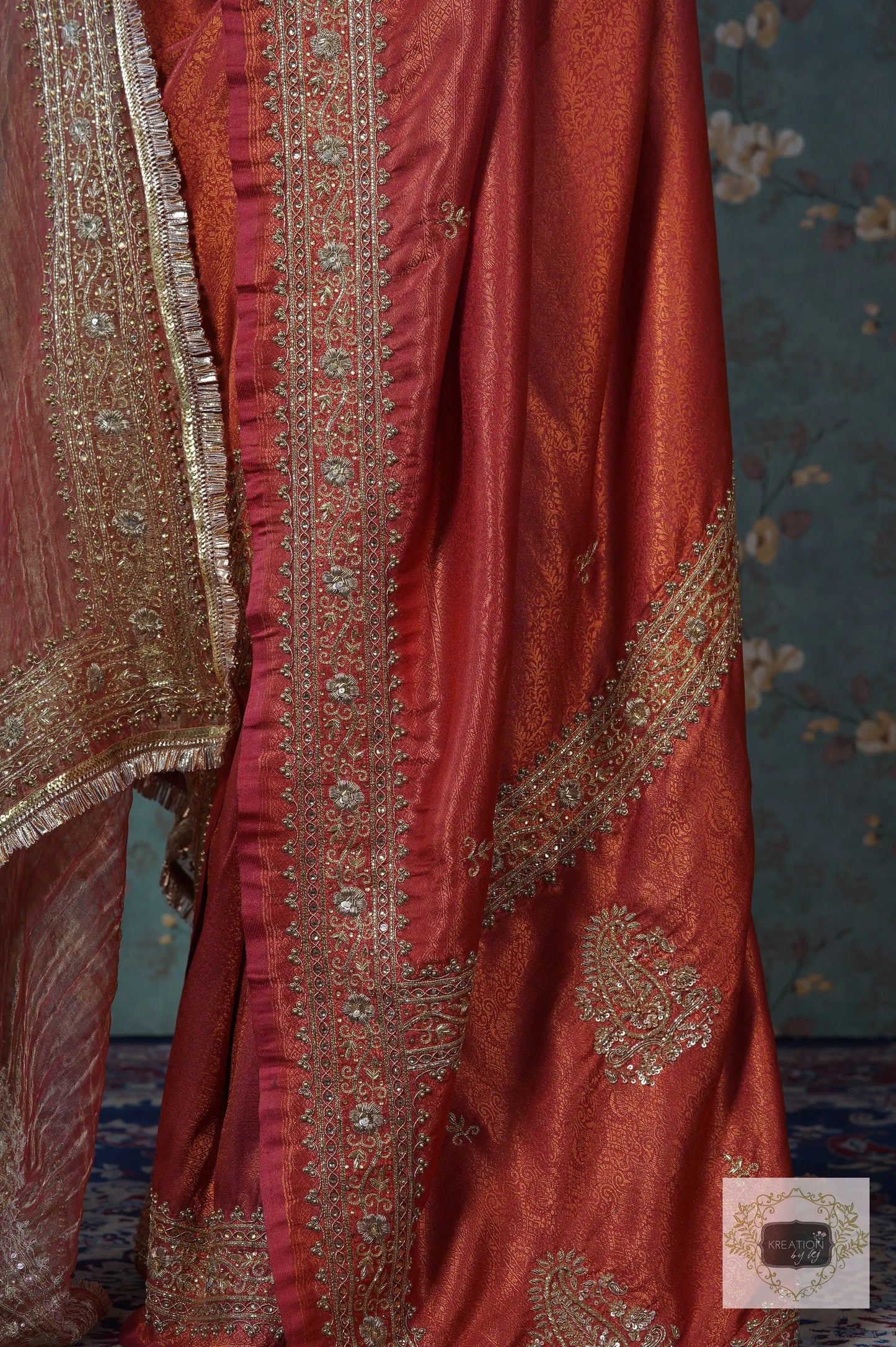 Rust Banarasi Zarina Saree kreationbykj