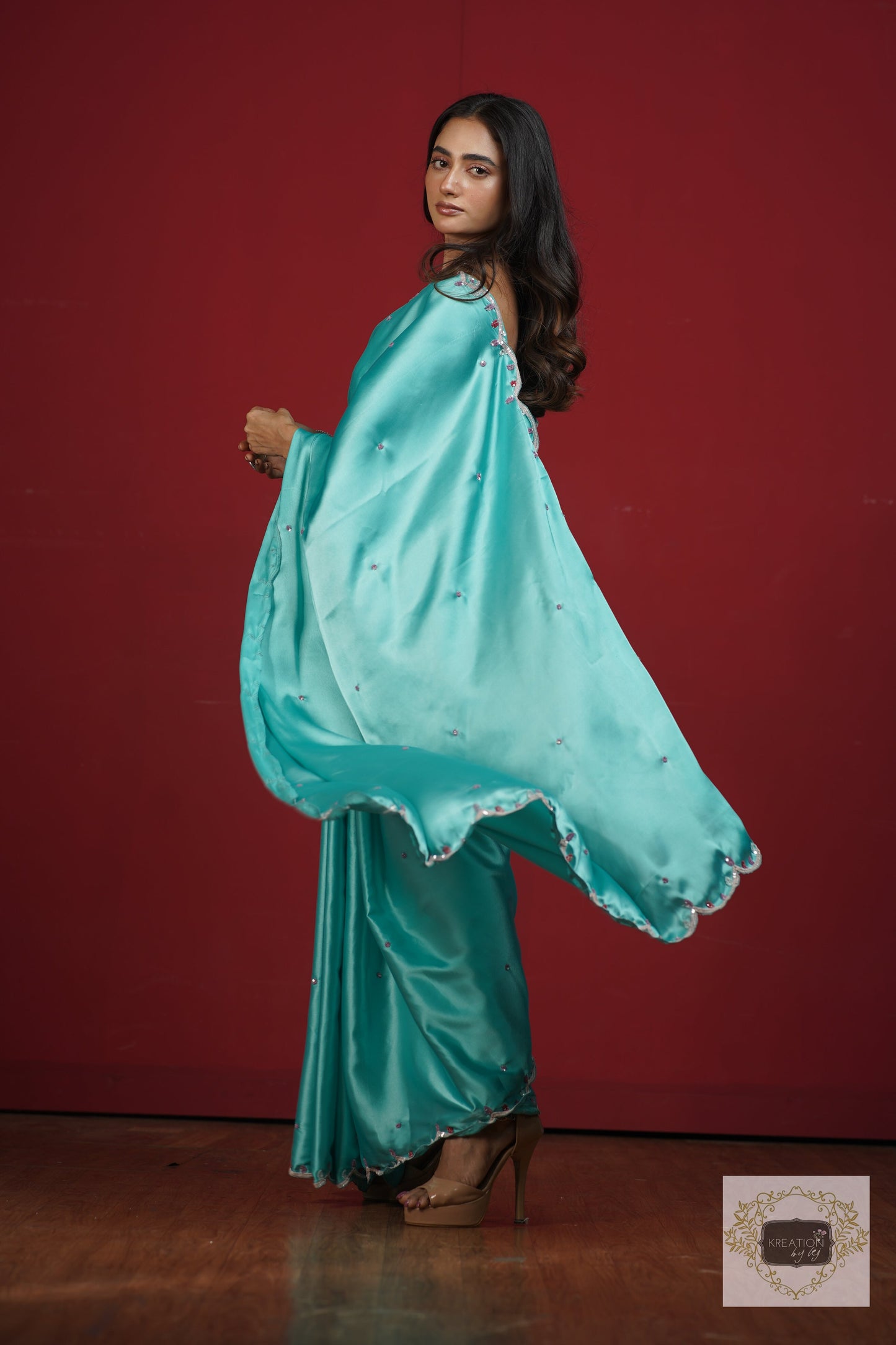 Turquoise Blue Cocktail Saree kreationbykj