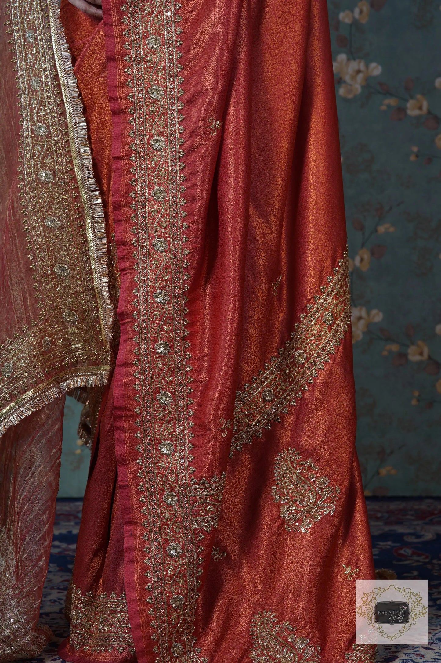 Rust Banarasi Zarina Saree kreationbykj
