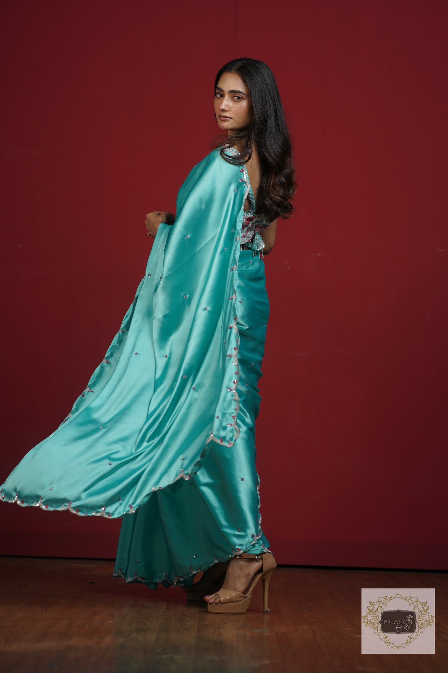 Turquoise Blue Cocktail Saree kreationbykj