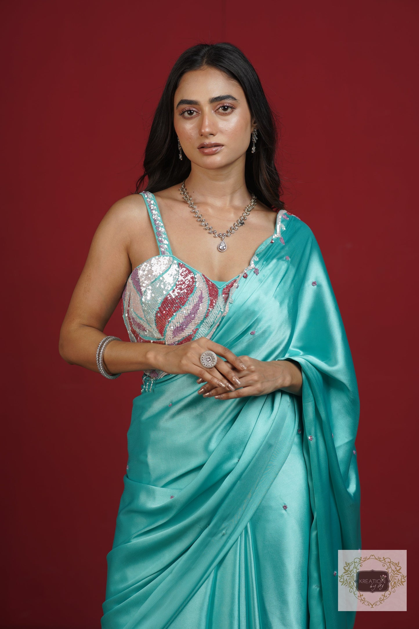 Turquoise Blue Cocktail Saree kreationbykj