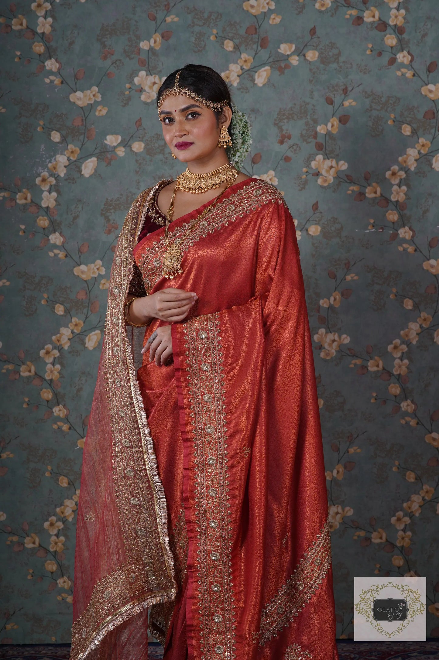 Rust Banarasi Zarina Saree kreationbykj
