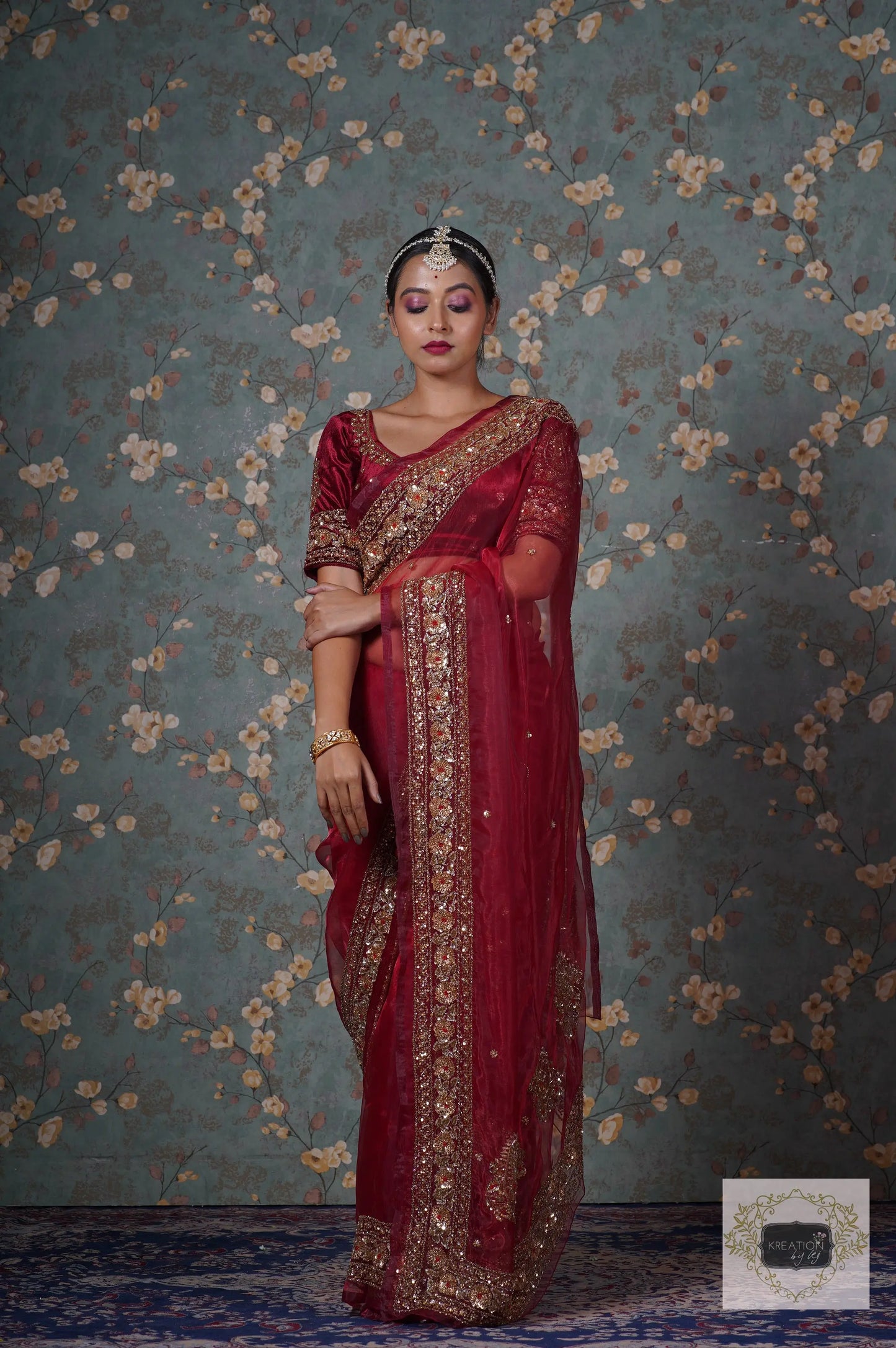 Red Glass Tissue Prajoti Saree kreationbykj