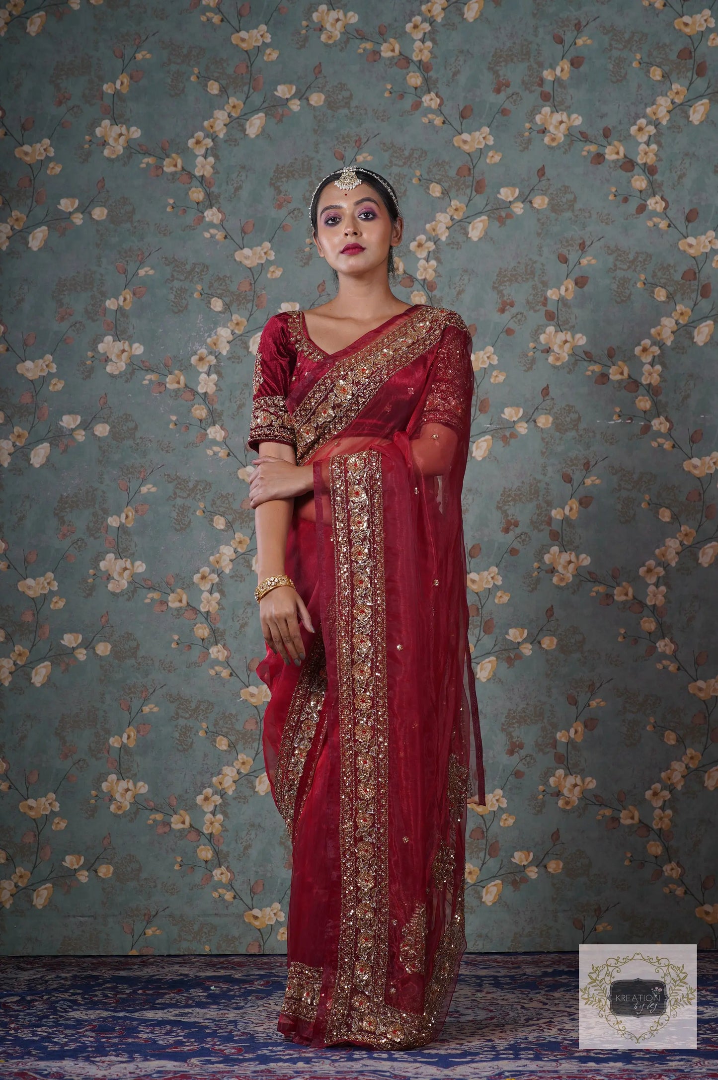Red Glass Tissue Prajoti Saree kreationbykj