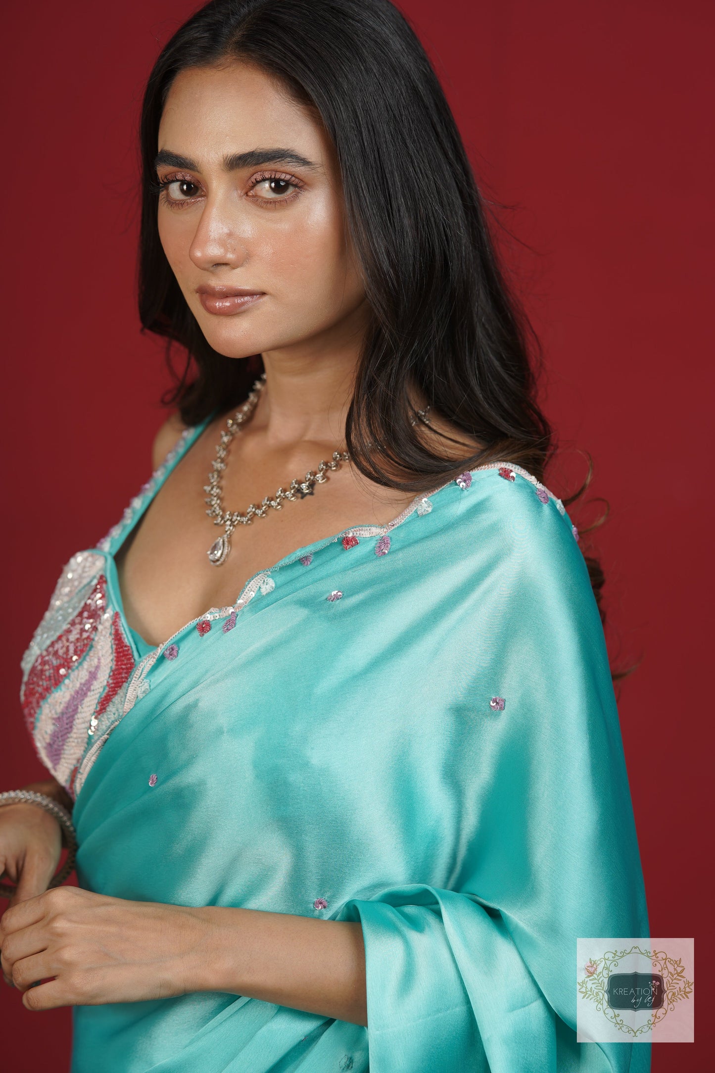 Turquoise Blue Cocktail Saree kreationbykj