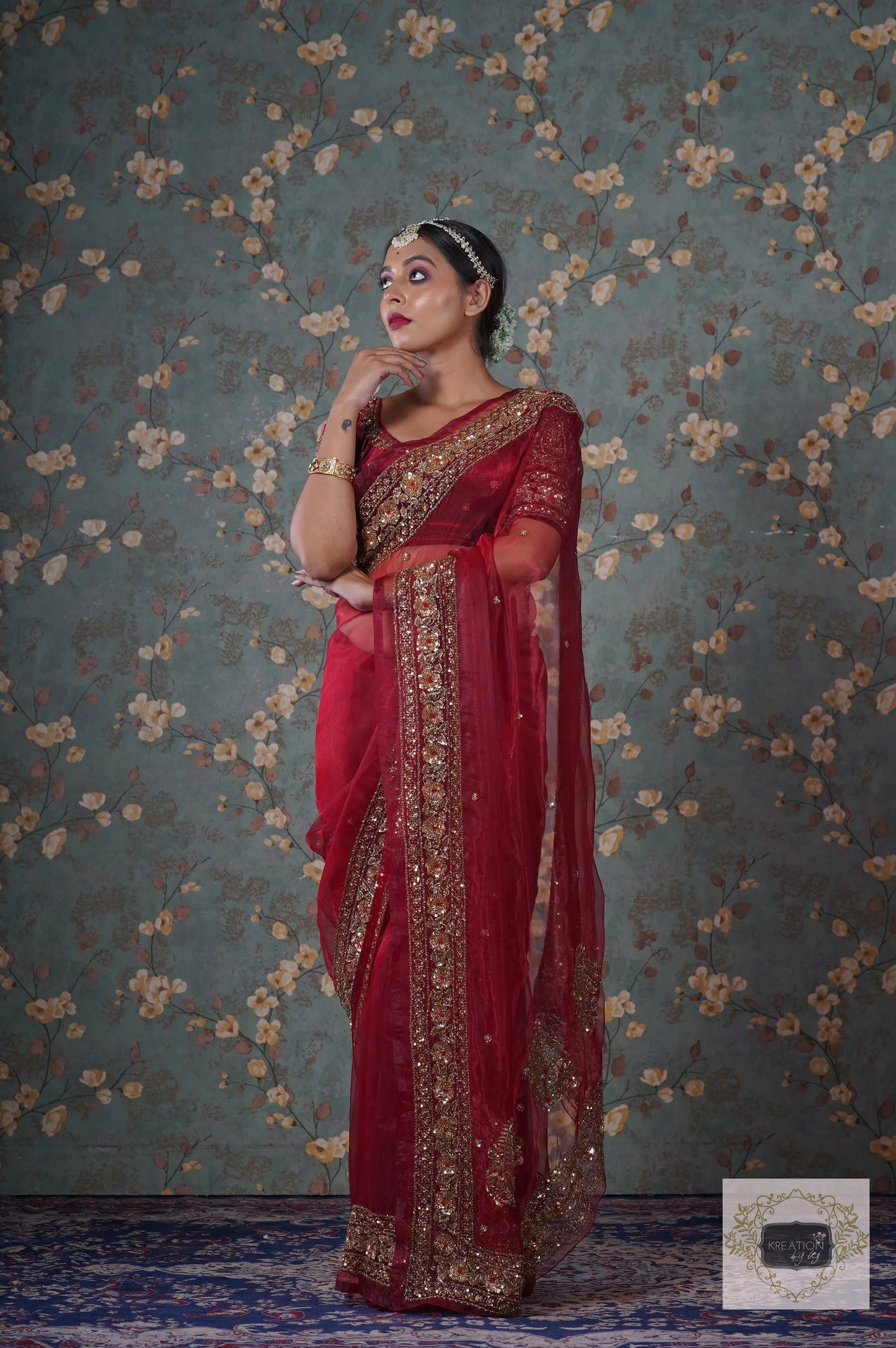 Red Glass Tissue Prajoti Saree kreationbykj